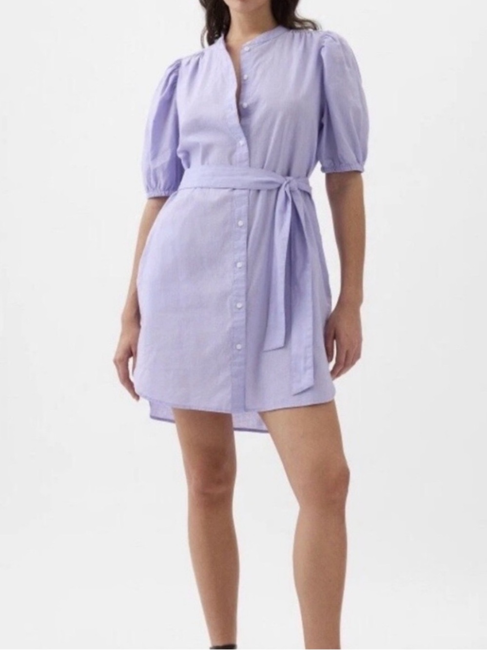 GAP Lilac Button-Front Tie-Waist Mini Dress